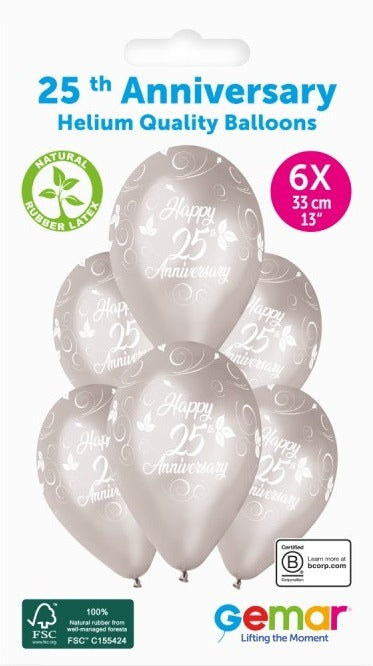 Gemar 13" 25th Anniversary #1304 GS120 6pcs Round Balloon