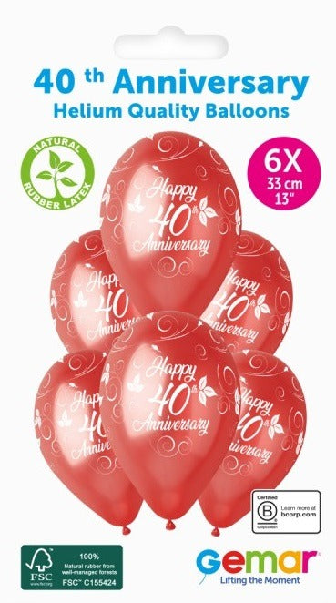 Gemar 13" 40th Anniversary #1305 GS120 6pcs Round Balloon