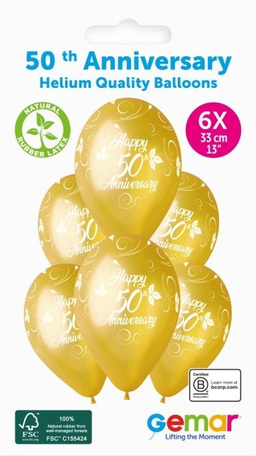 Gemar 13" 50th Anniversary #1306 GS120 6pcs Round Balloon