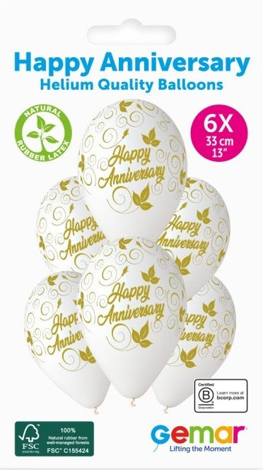 Gemar 13" Happy Anniversary #1302 GS120 6pcs Round Balloon