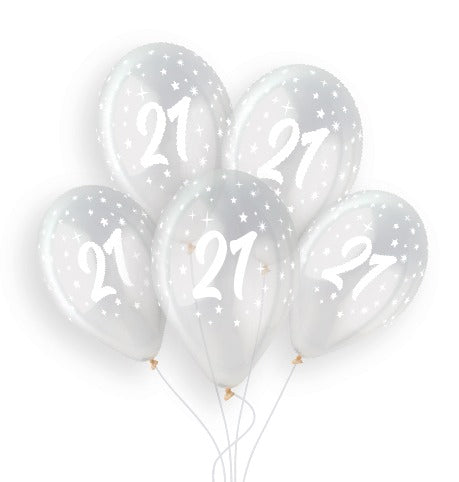Gemar 13" Age 21 crystal clear printed latex balloons, inflated