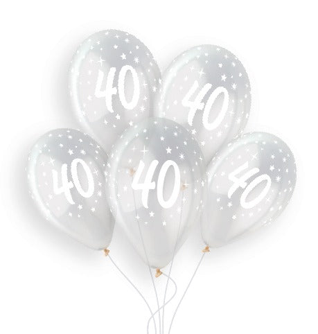 Gemar 13" Age 40 crystal clear printed latex balloons, inflated