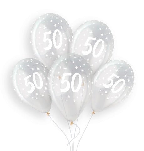 Gemar 13" Age 50 crystal clear printed latex balloons, inflated