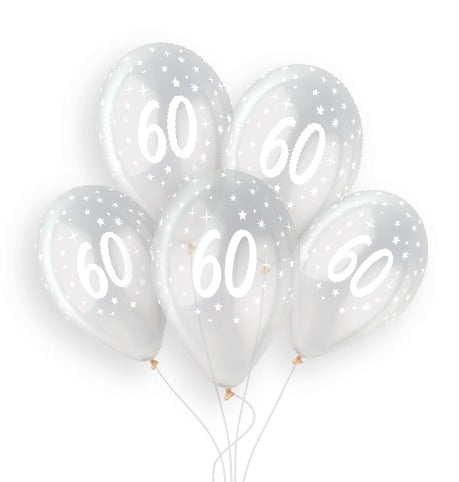Gemar 13" Age 60 crystal clear printed latex balloons, inflated