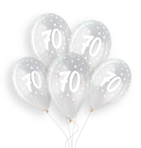 Gemar 13" Age 70 crystal clear printed latex balloons, inflated