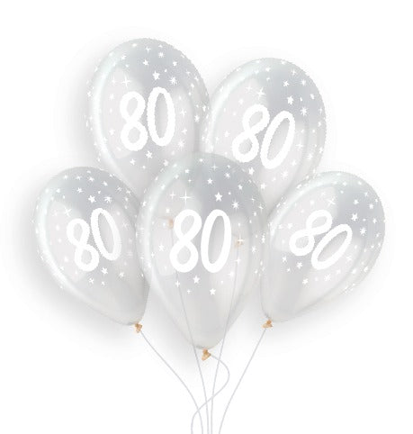 Gemar 13" Age 80 crystal clear printed latex balloons, inflated