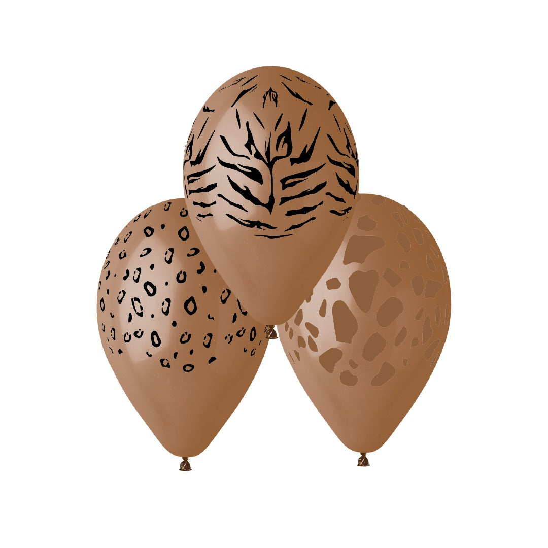 Gemar 13" Mocha animal print latex balloons, assorted inflated
