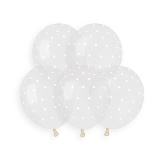 Gemar 19" Chic Dots crystal clear latex balloons with white dots, inflated