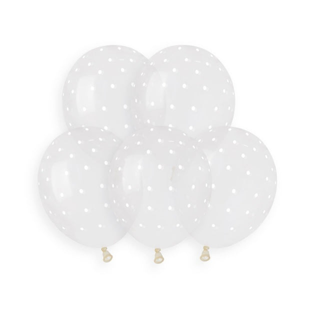 Gemar 19" Chic Dots crystal clear latex balloons with white dots, inflated