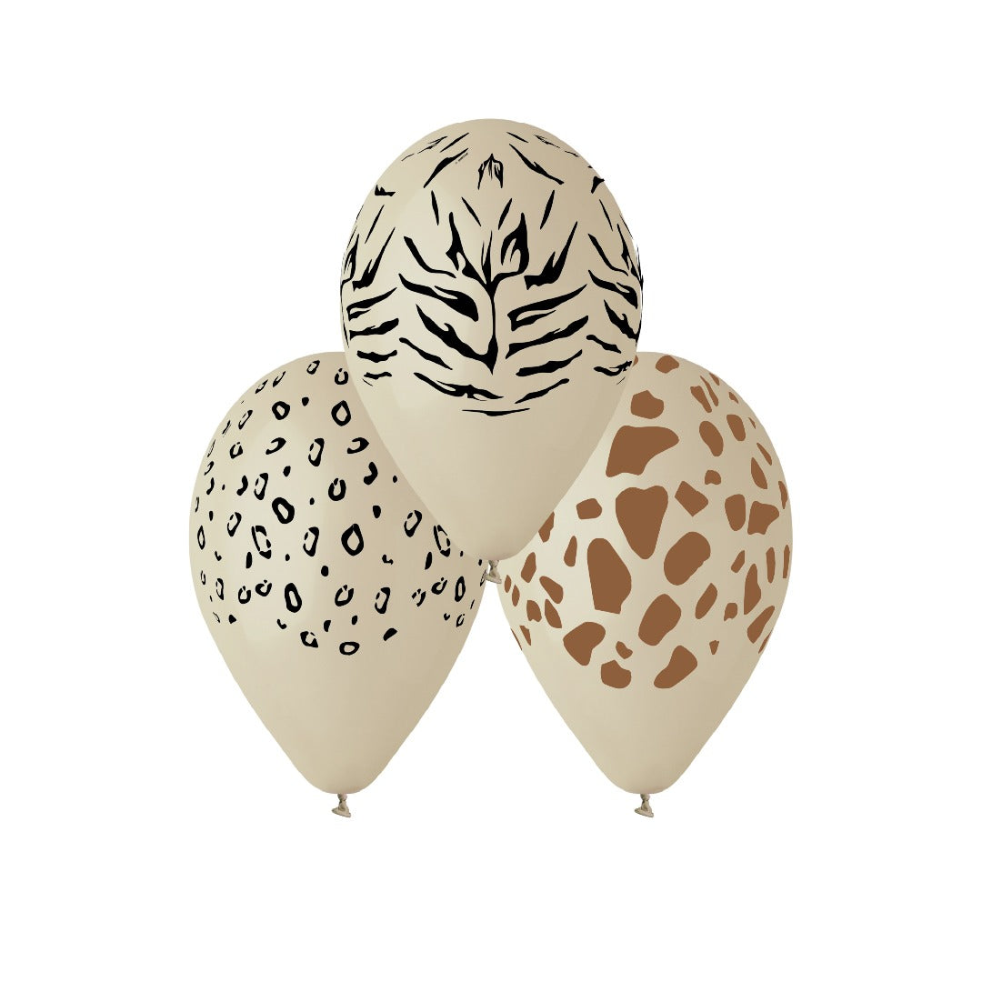 Gemar 5" Latte animal print latex balloons, assorted inflated