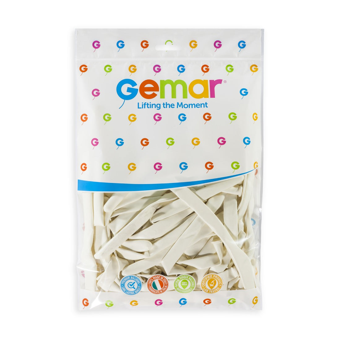 Gemar 3" White #001 D6 50pcs Modelling Balloons — Italian store pack original 1200px