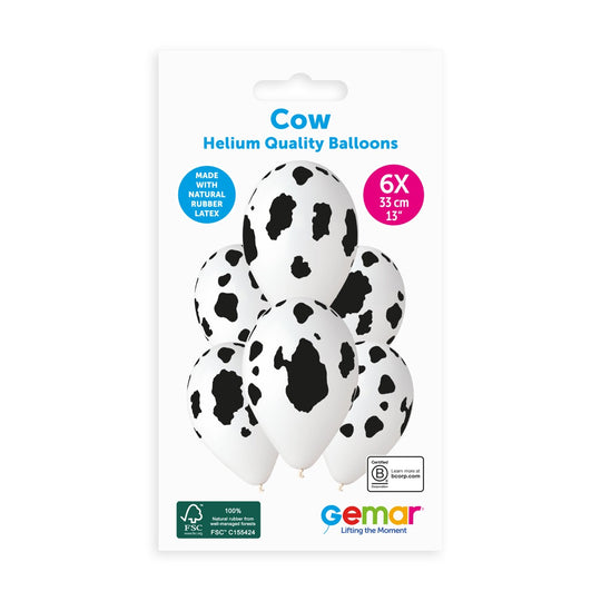 Gemar 13" Cow Print latex balloons, 6pcs hang pack
