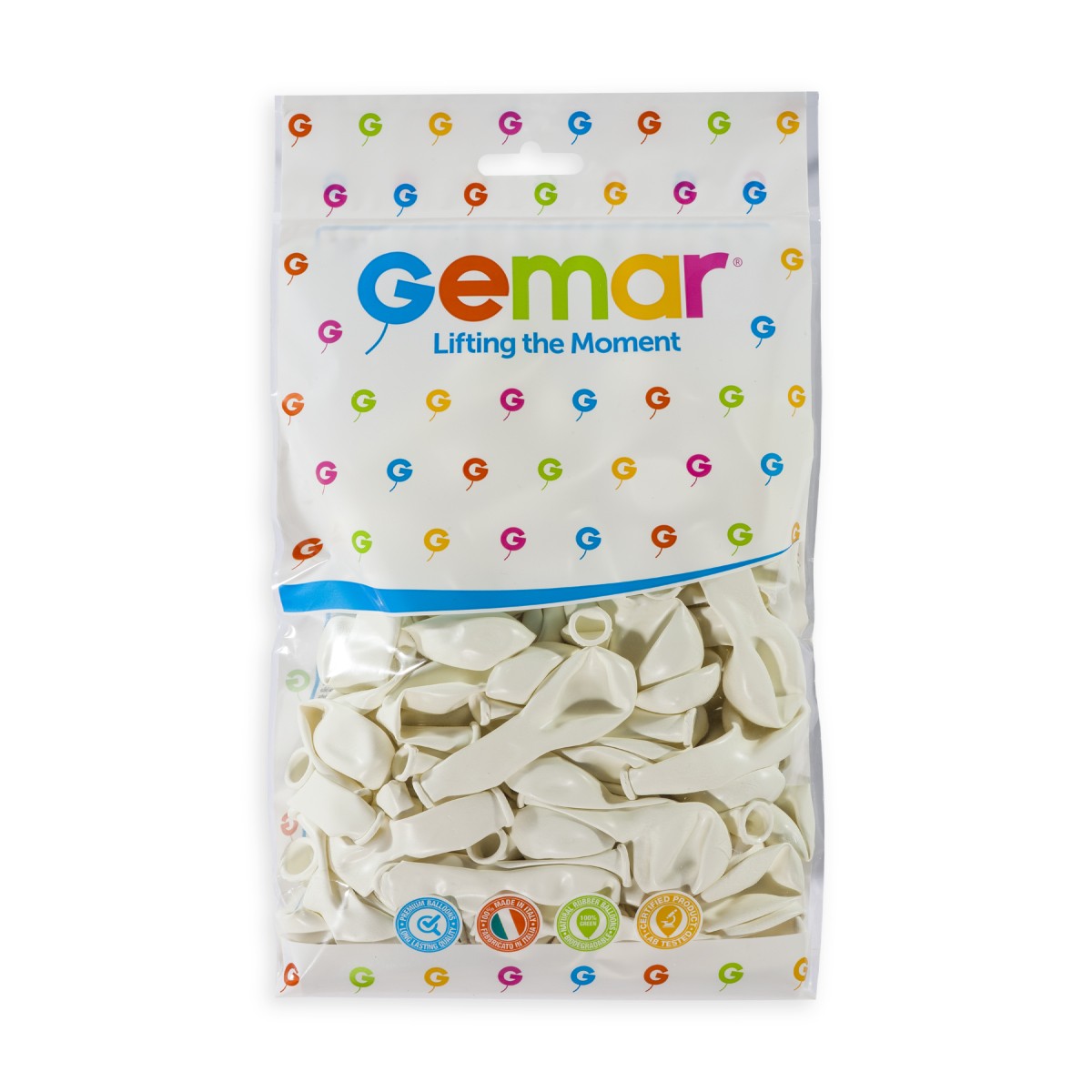 Gemar 5" White #001 A50 50pcs Round Balloon — Italian store pack original 1200px
