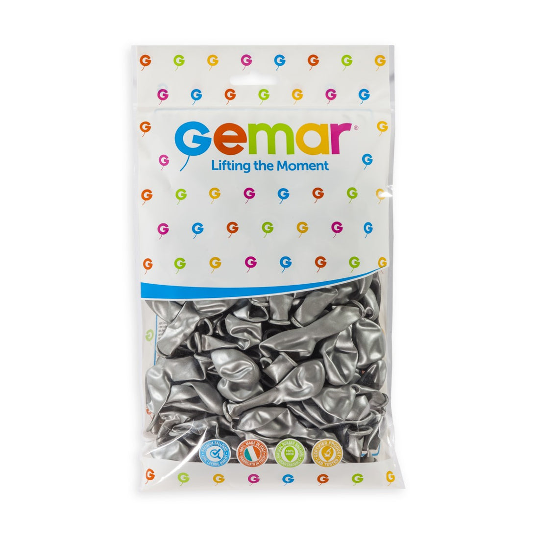Gemar 5" Metallic Silver #038 AM50 50pcs Round Balloon — Italian store pack original 1200px