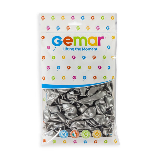 Gemar 5" Metallic Silver #038 AM50 50pcs Round Balloon — Italian store pack original 1200px