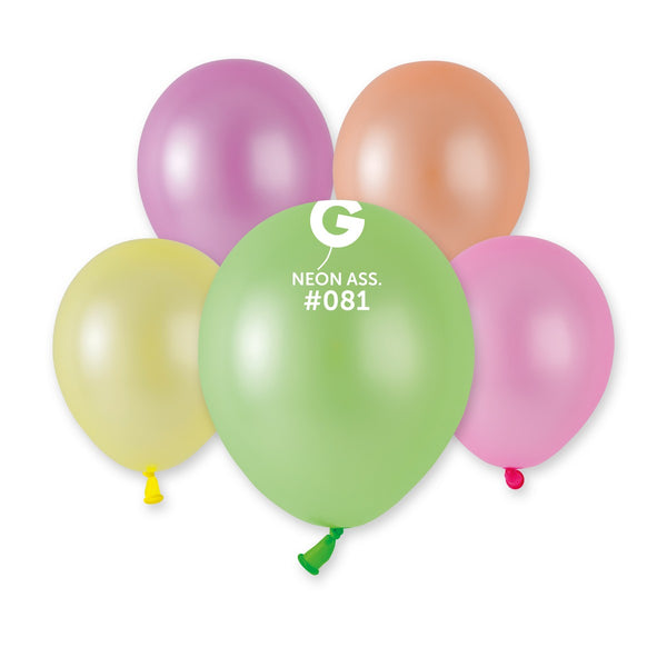 Gemar 5" Neon Assorted AF50 50pcs Round Balloon — Italian store beauty original 1200px
