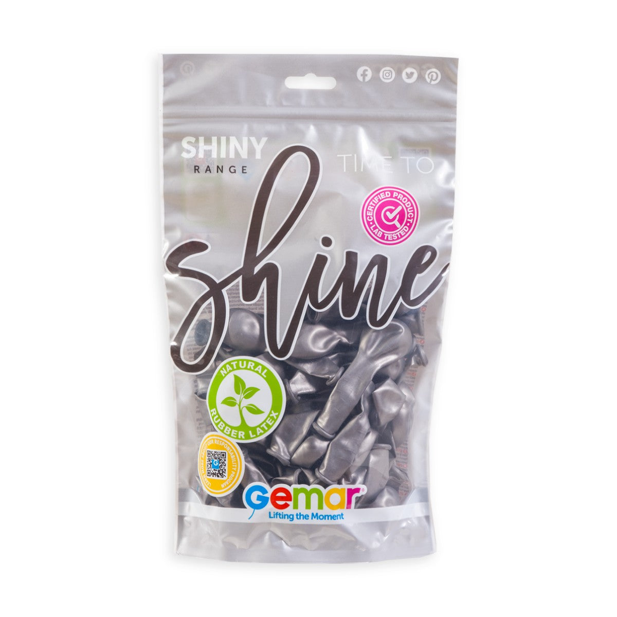 Gemar 5" Shiny Space Grey #090 AB50 50pcs Round Balloon — Italian store pack original 1200px