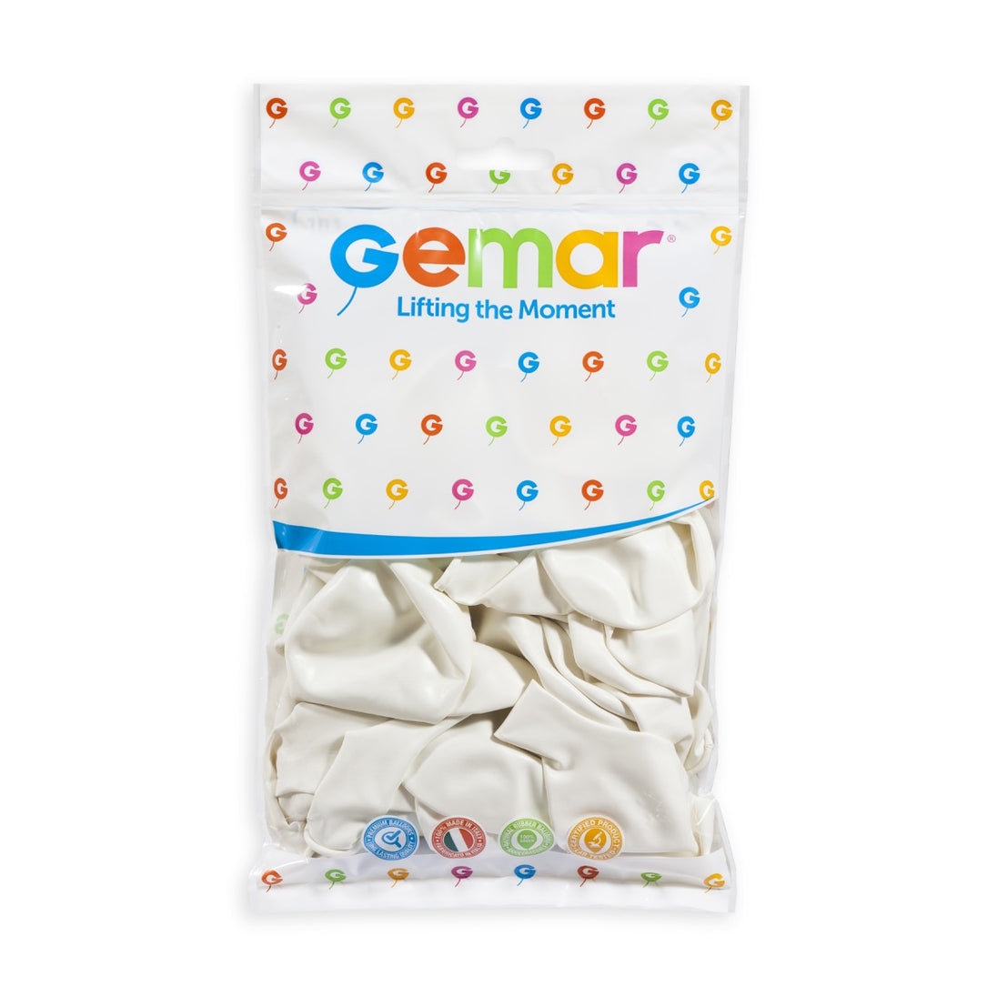 Gemar 13" White #001 G120 50pcs Round Balloon — Italian store pack original 1200px