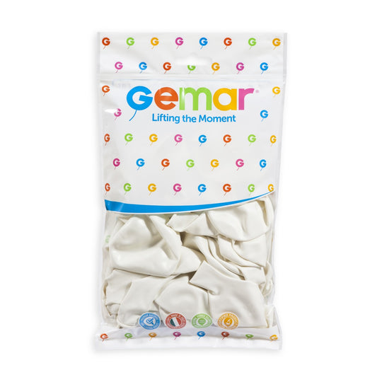 Gemar 13" White #001 G120 50pcs Round Balloon — Italian store pack original 1200px
