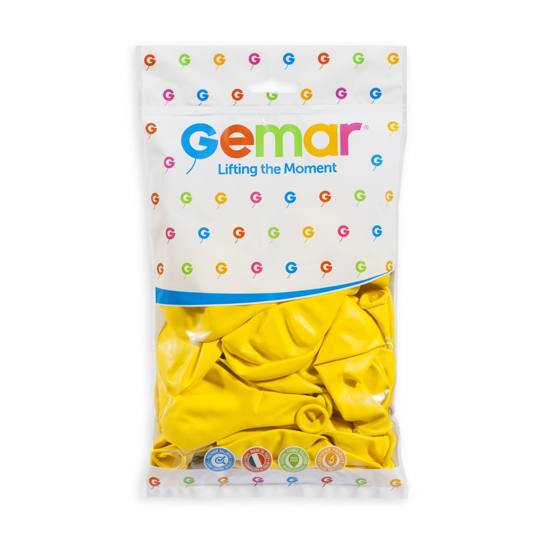 Gemar 13" Yellow #002 G120 50pcs Round Balloon — Italian store pack original 1200px