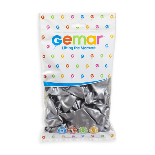 Gemar 13" Metallic Silver #038 GM120 50pcs Round Balloon — Italian store pack original 1200px