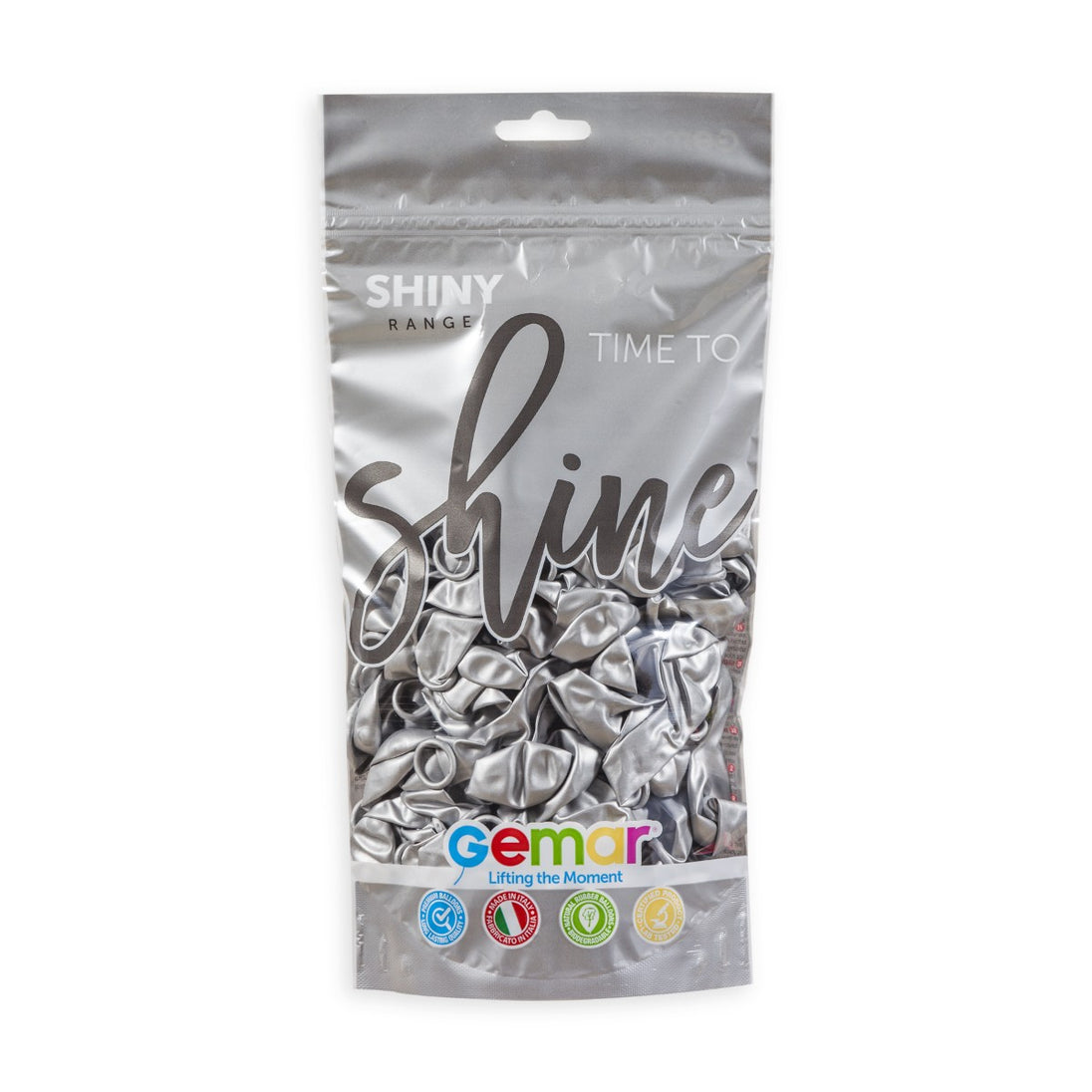 Gemar 13" Shiny Silver #089 GB120 50pcs Round Balloon — Italian store pack original 1200px