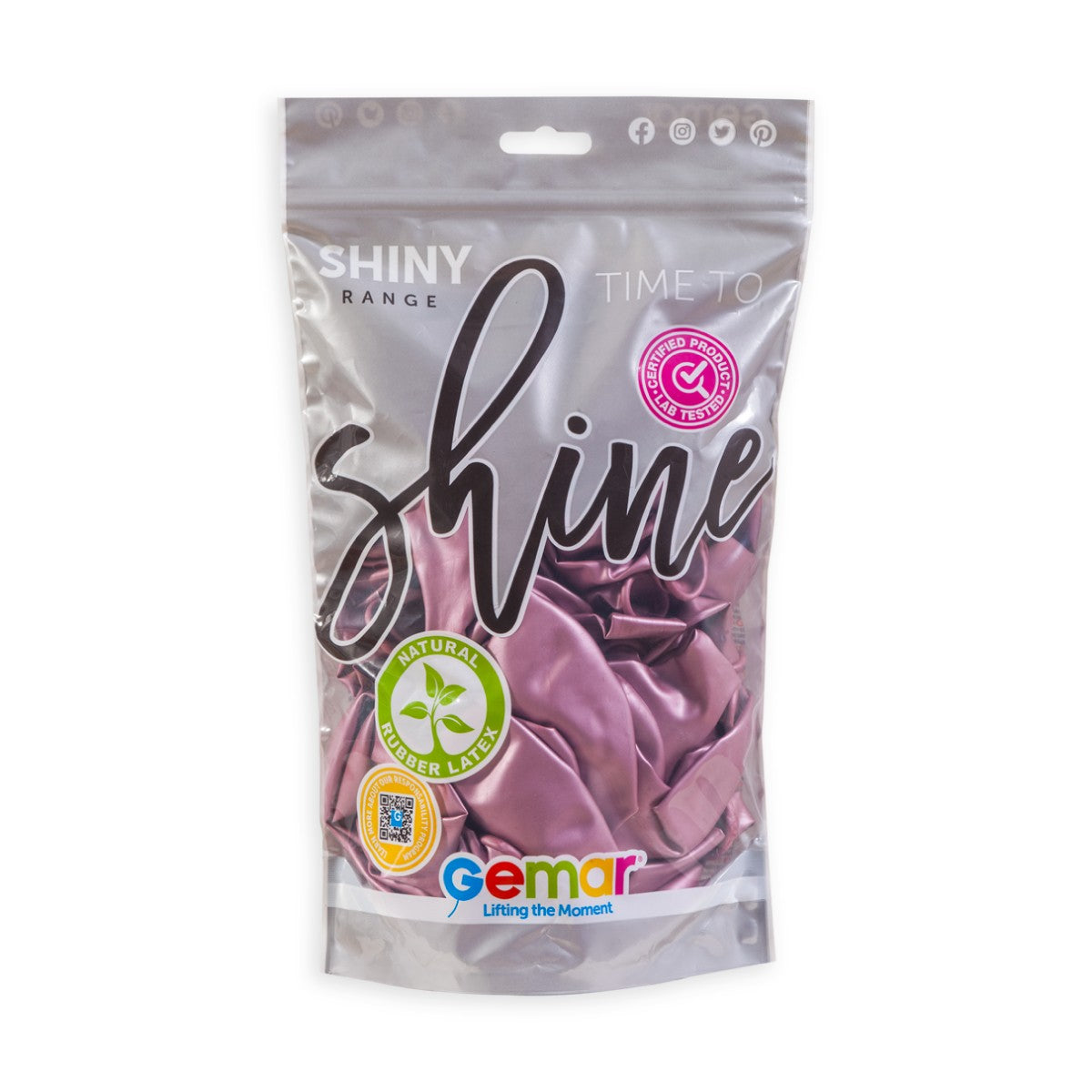 Gemar 13" Shiny Pink #091 GB120 50pcs Round Balloon — Italian store pack original 1200px