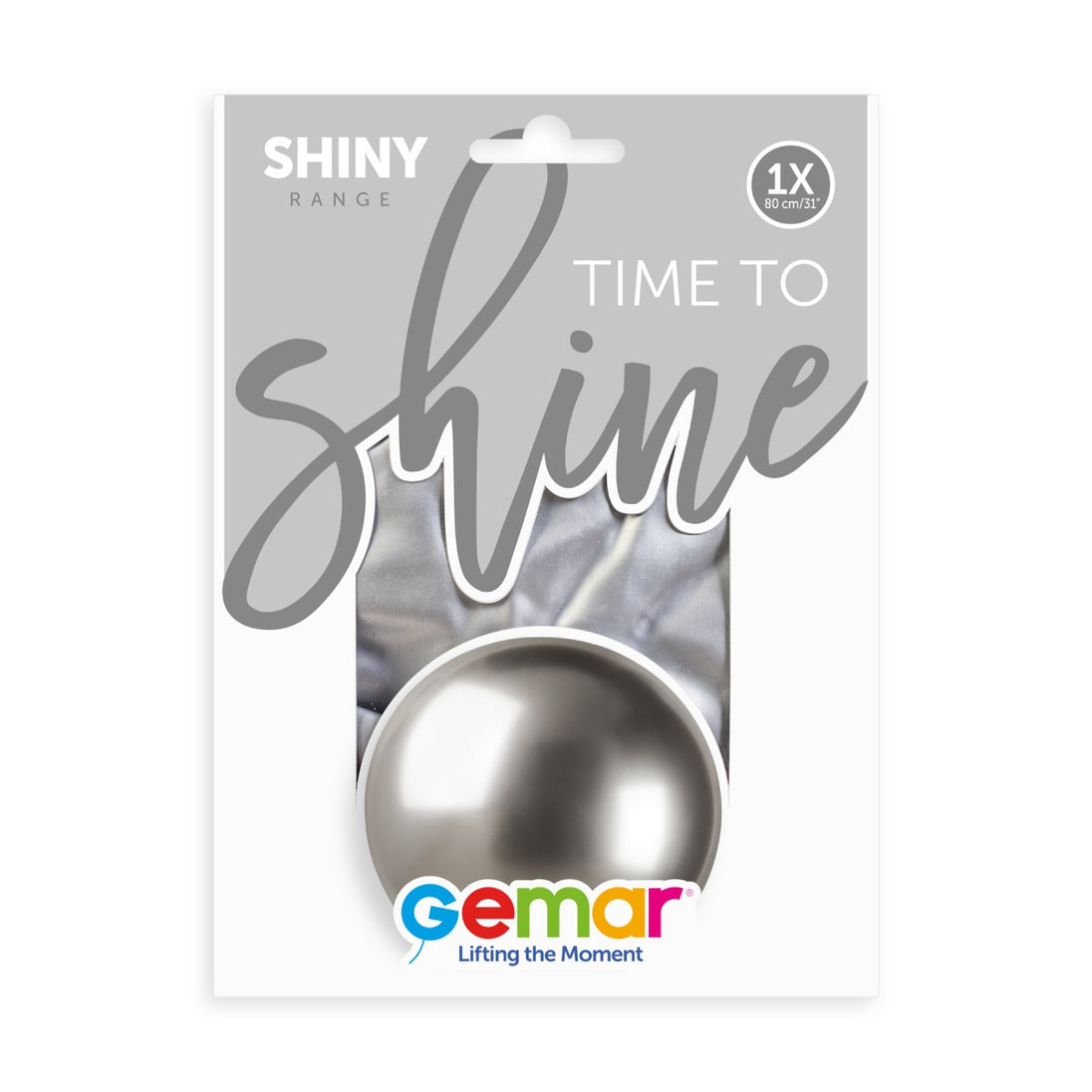 Gemar 31" Shiny Silver #089 GB30 1pc Round Balloon — Italian store pack original 1200px