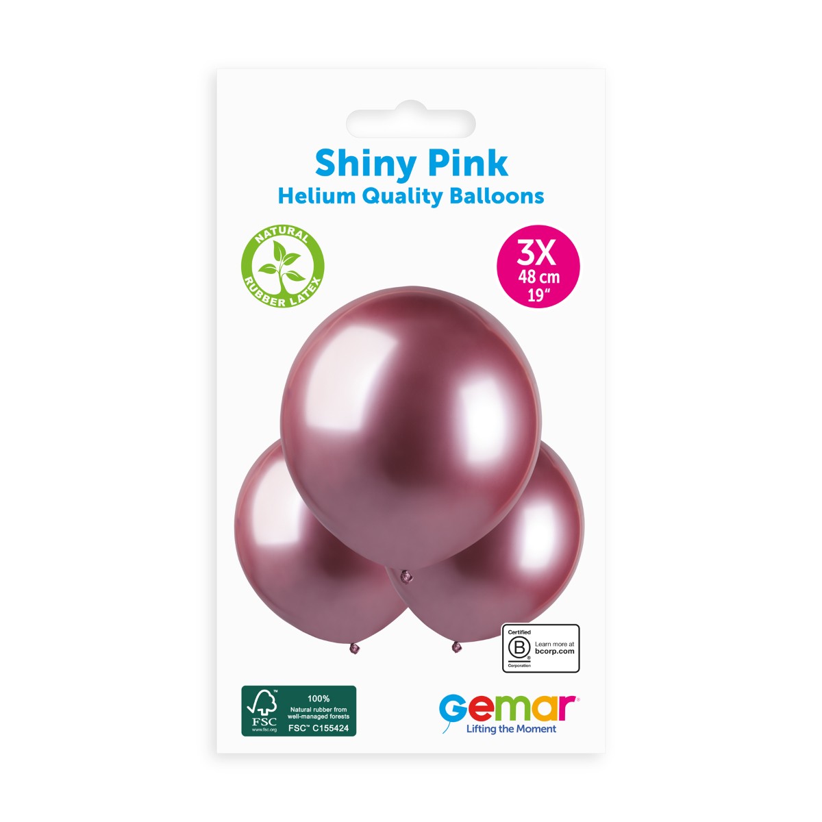 Gemar 19" Shiny Pink #091 GB150 3 3pcs Round Balloon — Italian store pack original 1200px