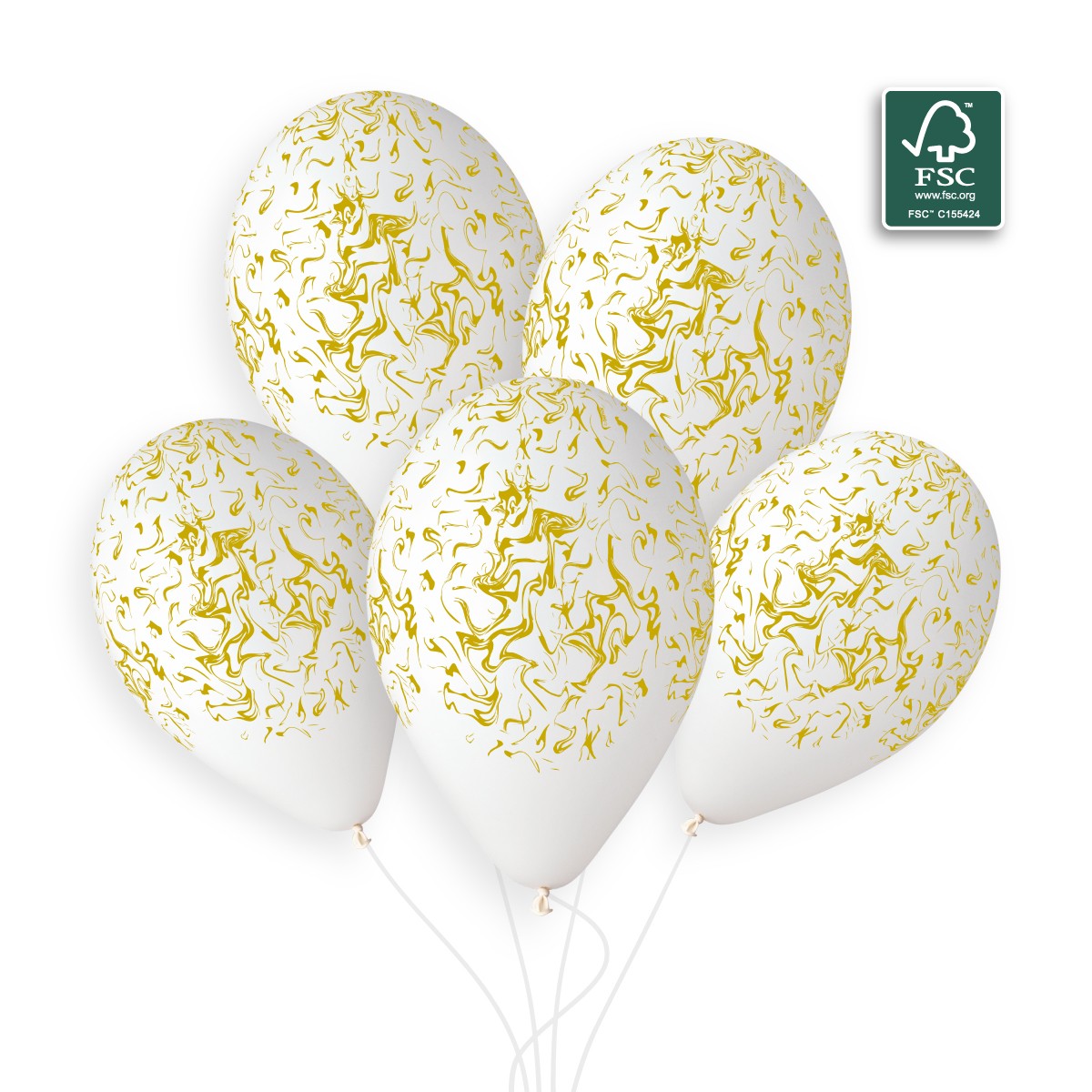 Gemar 13" White / Gold Marble #1255 GS120 50pcs Round Balloon — Italian store beauty original 1200px