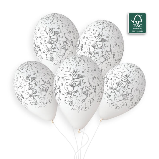 Gemar 13" White / Silver Marble #1255 GS120 50pcs Round Balloon — Italian store beauty original 1200px