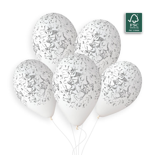 Gemar 13" White / Silver Marble #1255 GS120 50pcs Round Balloon — Italian store beauty original 1200px