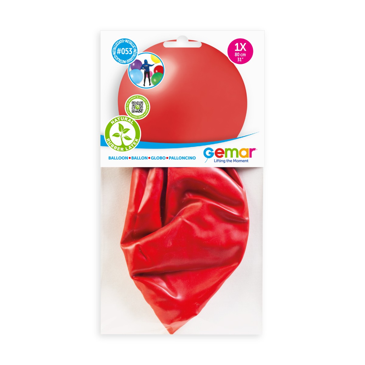 Gemar 31" Metallic Red #053 GM30 1pc Round Balloon — Italian store hang-pack original 1200px