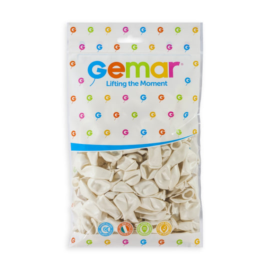 Gemar 5" Metallic White #029 AM50 50pcs Round Balloon — Italian store hang-pack original 1200px