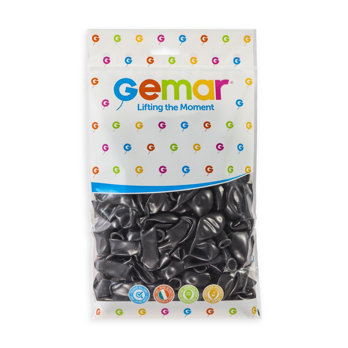 Gemar 5" Metallic Black #065 AM50 50pcs Round Balloon — Italian store hang-pack original 1200px