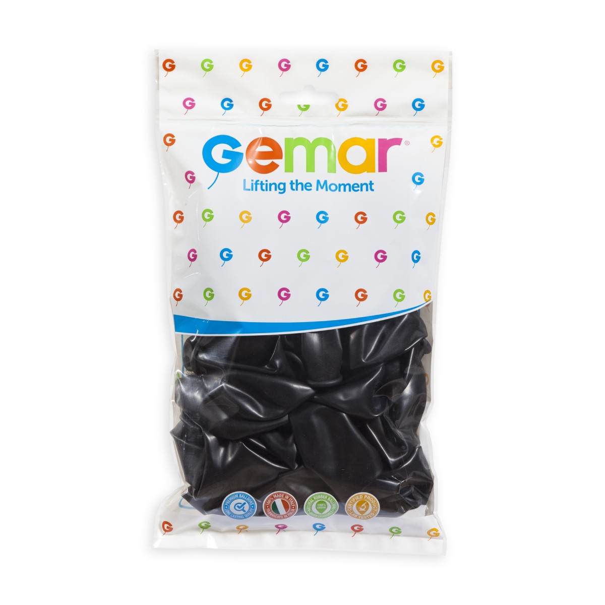 Gemar 13" Metallic Black #065 GM120 50pcs Round Balloon — Italian store hang-pack original 1200px
