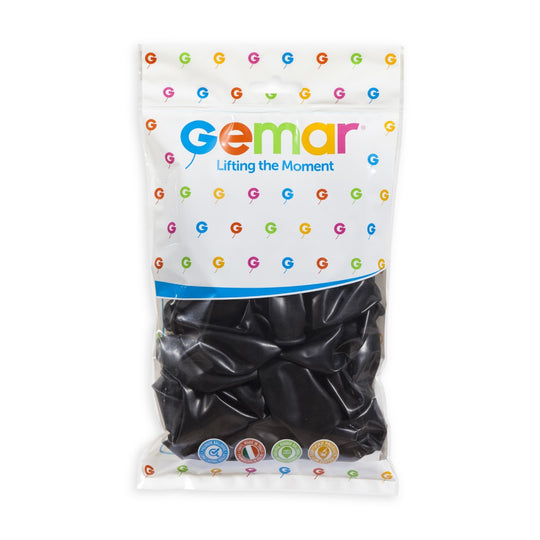 Gemar 13" Metallic Black #065 GM120 50pcs Round Balloon — Italian store hang-pack original 1200px