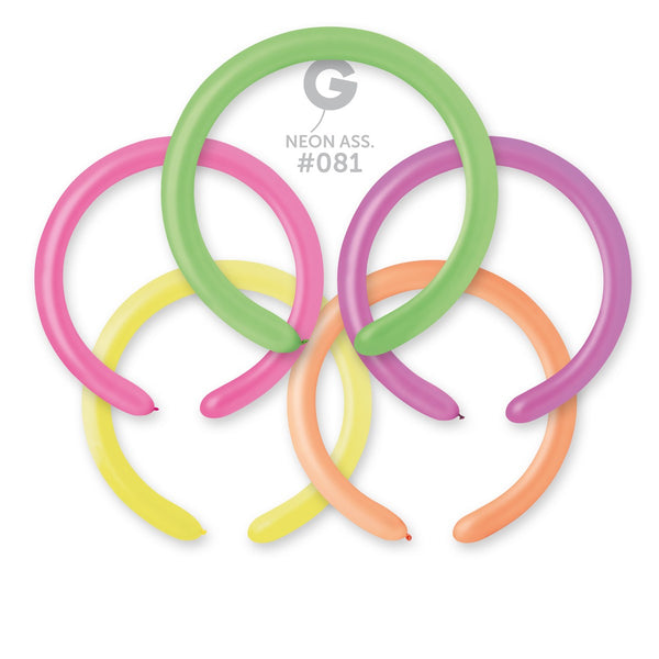 Gemar 2" Neon Assorted #081 D4 100pcs Modelling Balloons — Italian store beauty original 1200px