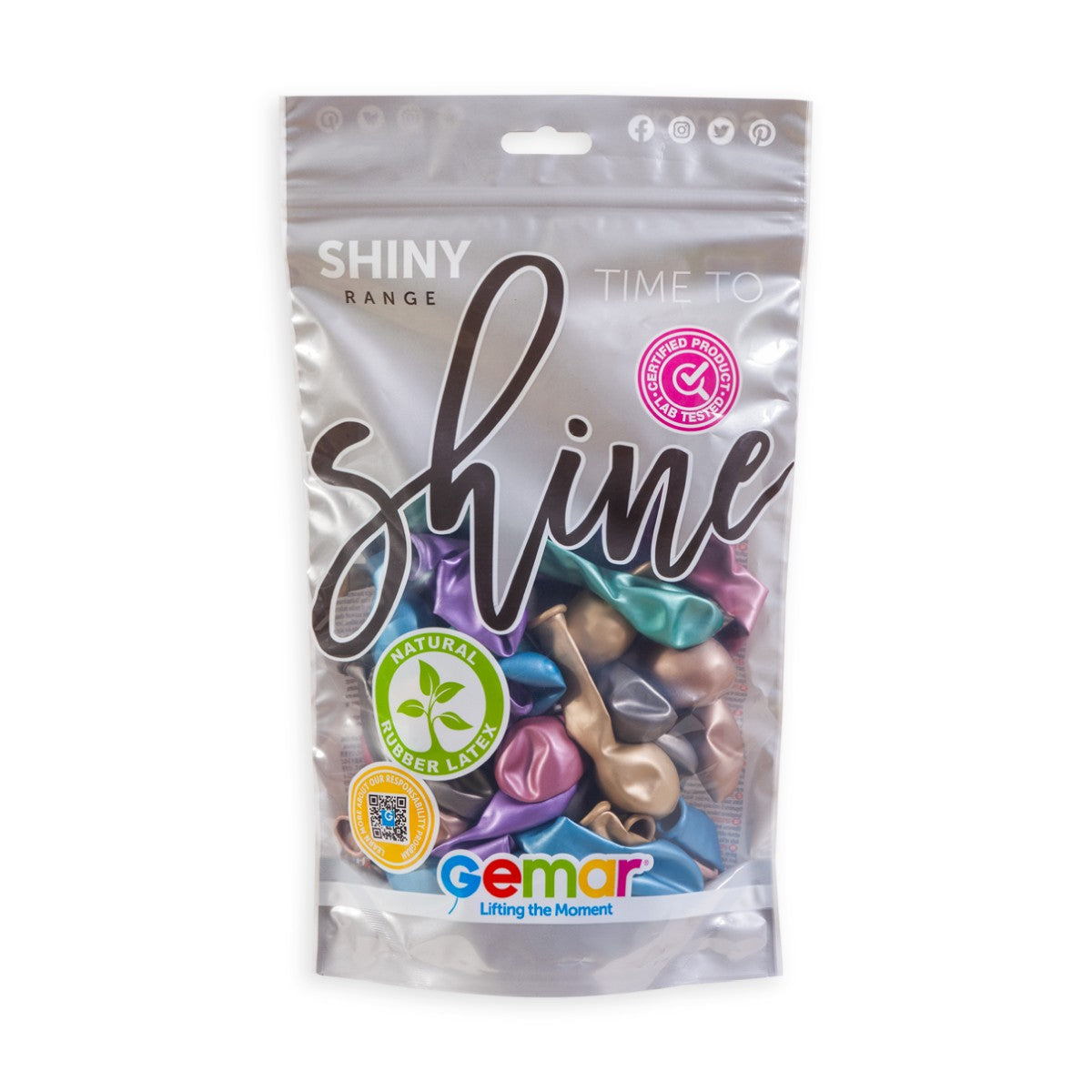 Gemar 5" Shiny Assorted #943320 AB50 50pcs Round Balloon — Italian store hang-pack original 1200px