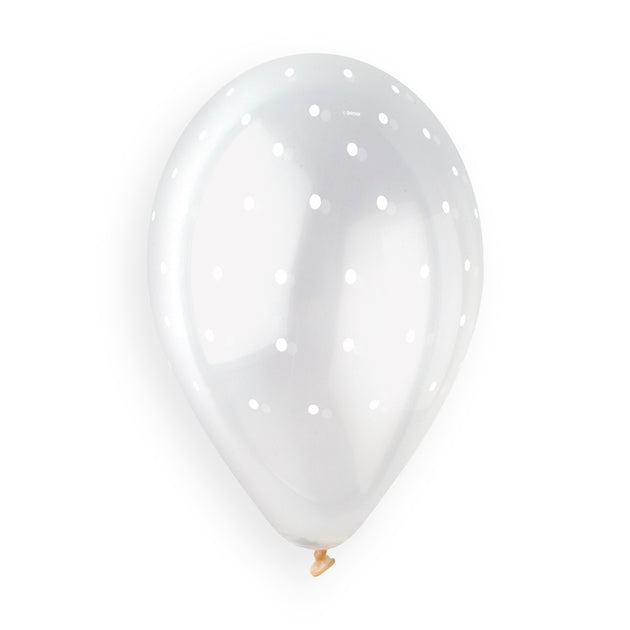 Gemar 13" Chic Dots #000 Crystal, White Print Round Balloons 25pcs — Italian store true-colour / colour-print detail original 1200px