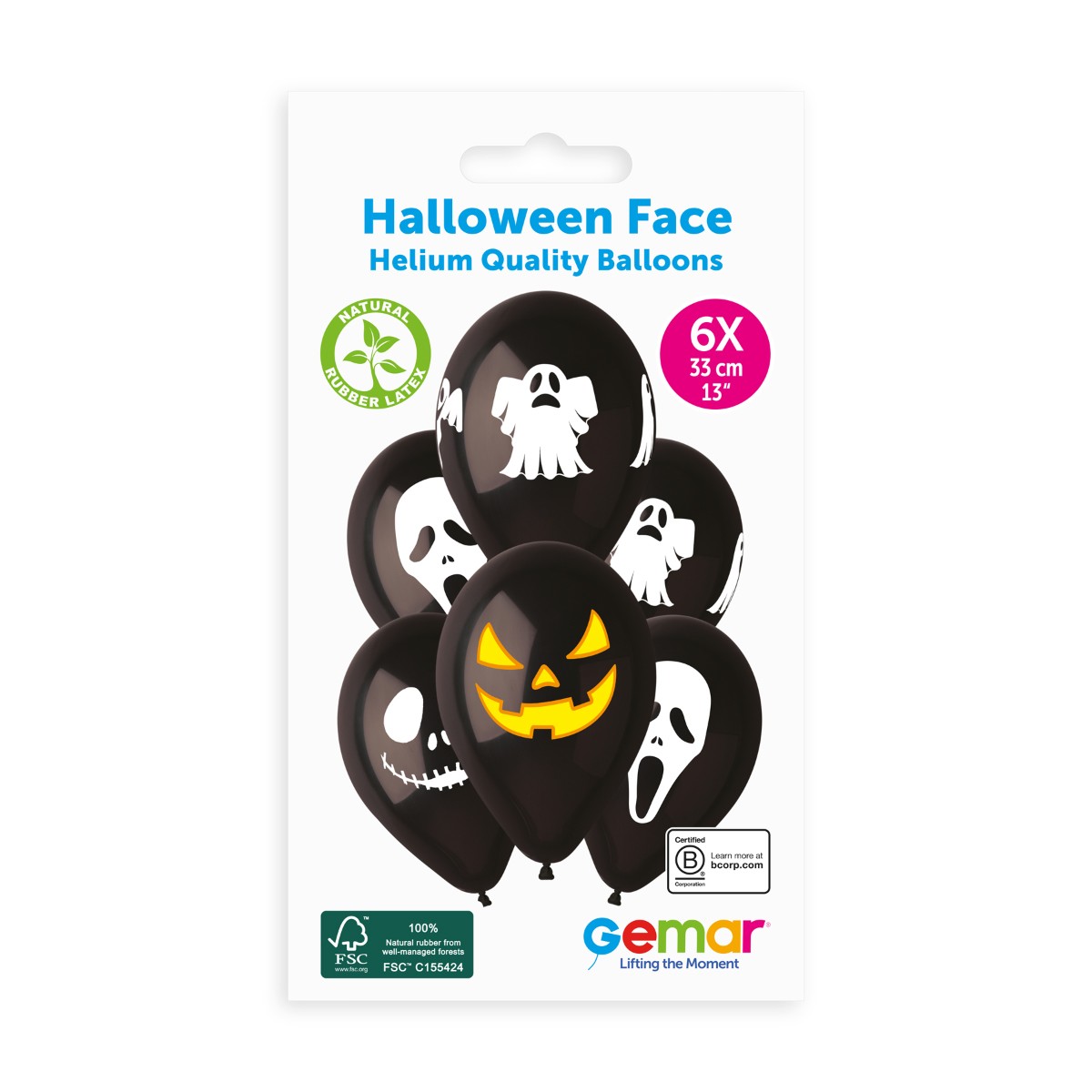 Gemar 13" Halloween Face #182 GS120 6pcs Round Balloon — Italian store pack original 1200px