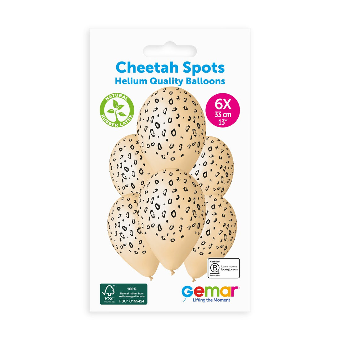 Gemar 13" Cheetah Spots GS120 6pcs Round Balloon — Italian store pack original 1200px