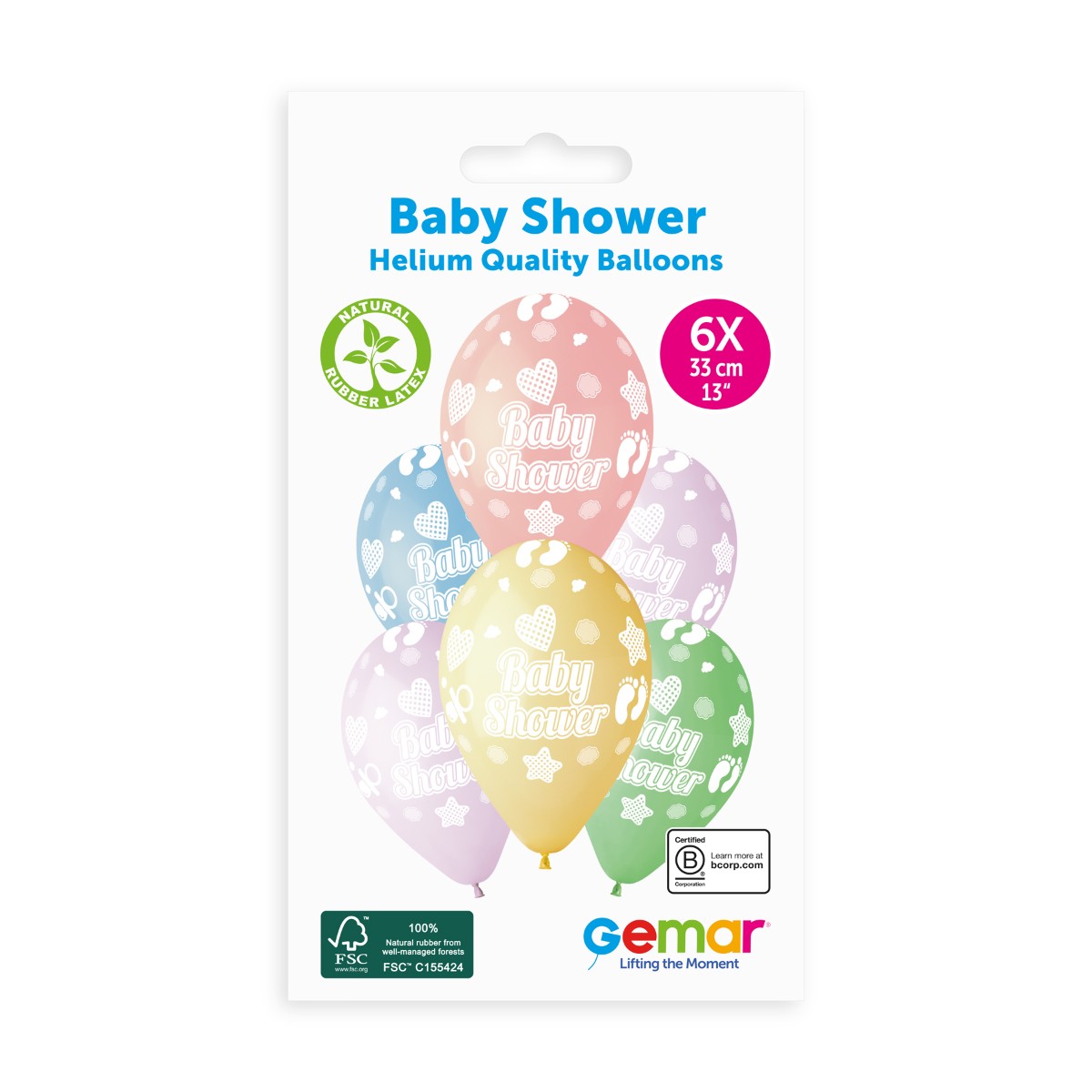 Gemar 13" Baby Shower #490 GS120 6pcs Round Balloon — Italian store pack original 1200px