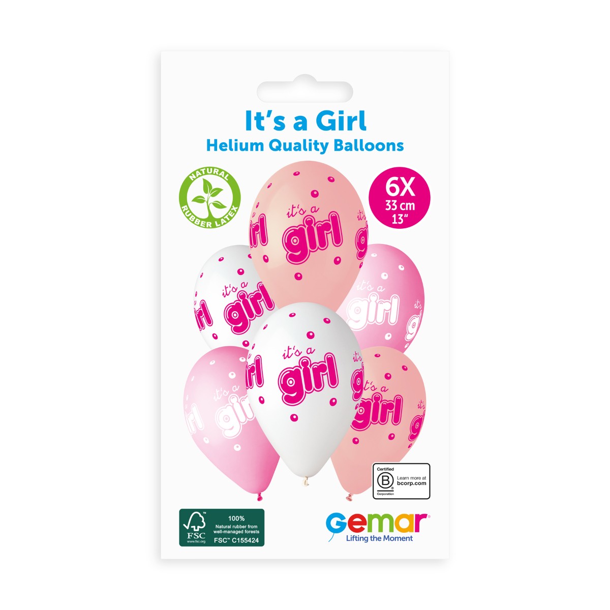 Gemar 13" It'S A Girl & Bubble #942 GS120 6pcs Round Balloon — Italian store pack original 1200px