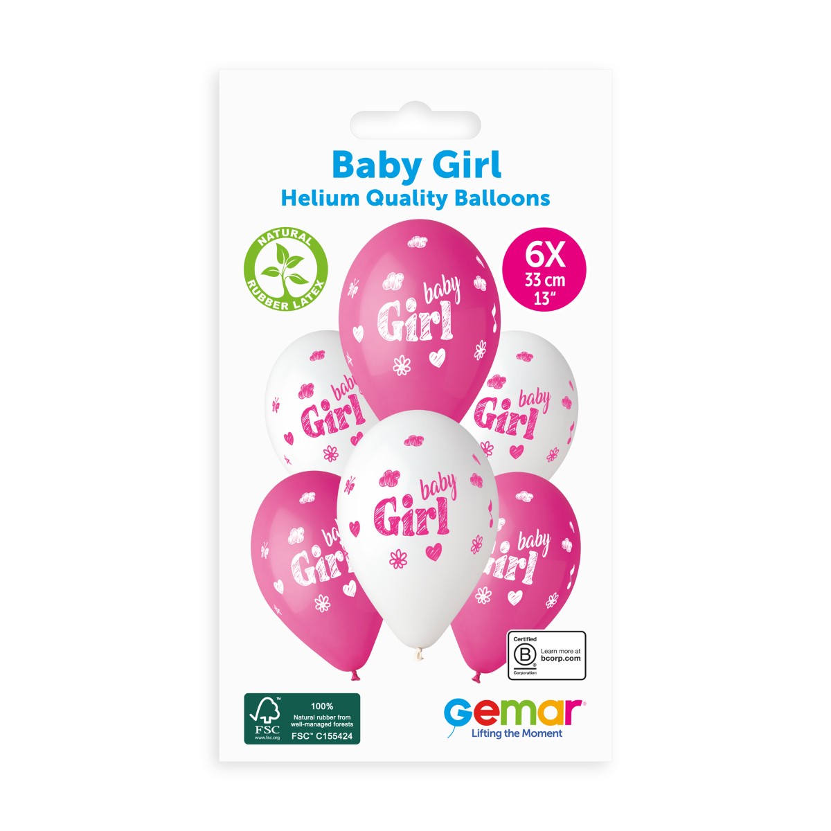 Gemar 13" Baby Girl #934 GS120 6pcs Round Balloon — Italian store pack original 1200px