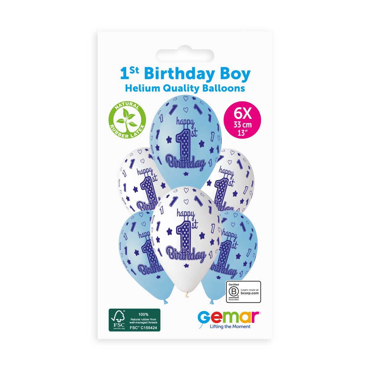 Gemar 13" 1St Birthday Boy #472 GS120 6pcs Round Balloon — Italian store pack original 1200px