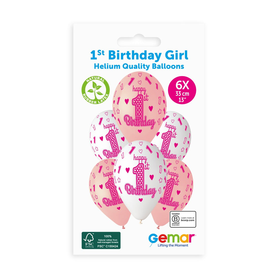Gemar 13" 1St Birthday Girl #471 GS120 6pcs Round Balloon — Italian store pack original 1200px
