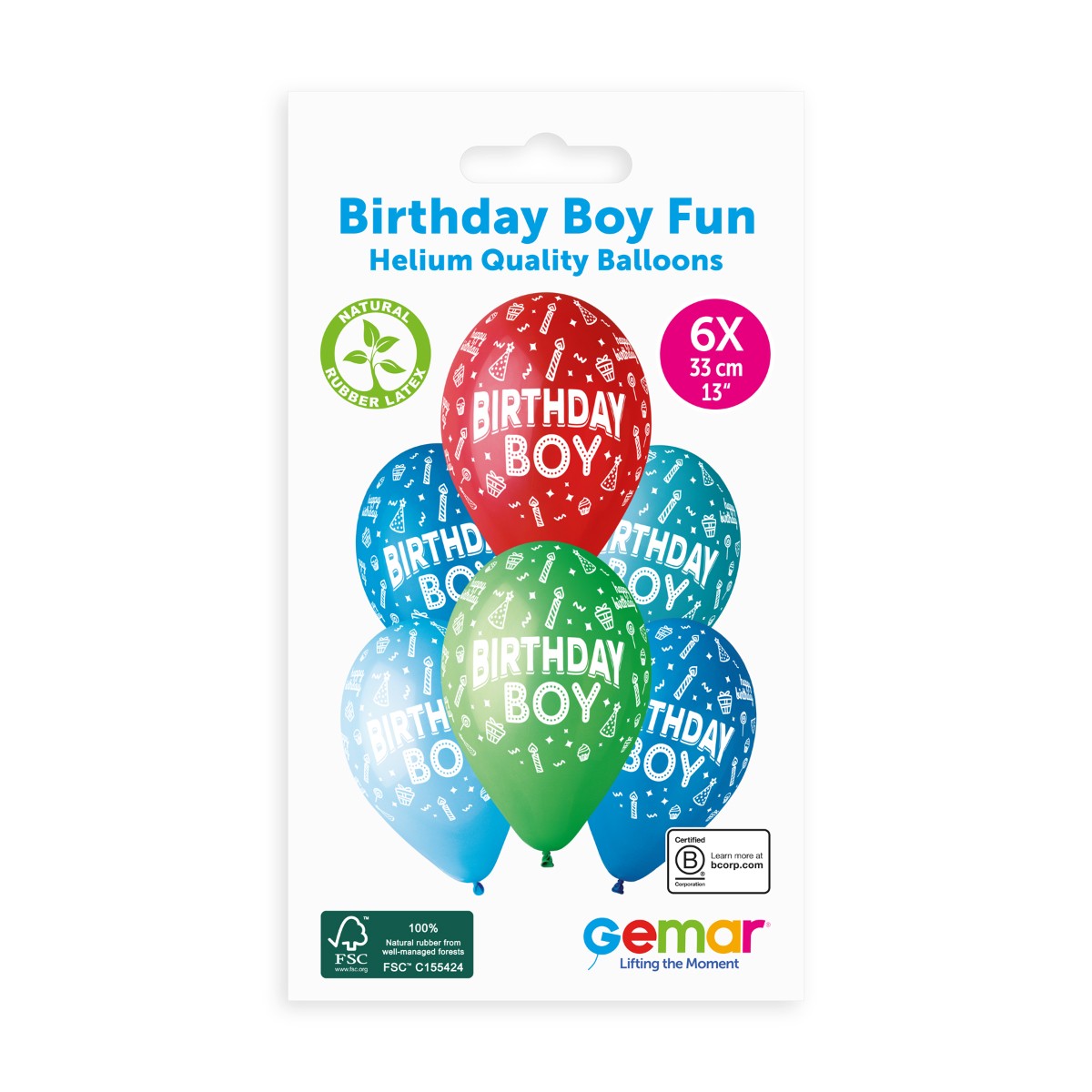 Gemar 13" #478 Birthday Boy Fun GS120 6pcs Round Balloon — Italian store pack original 1200px