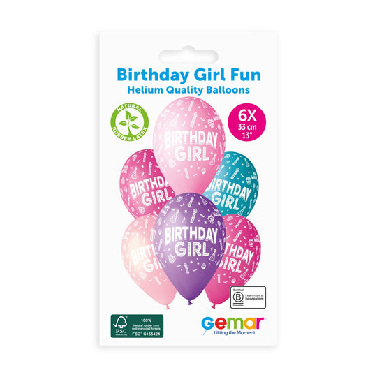 Gemar 13" #477 Birthday Girl Fun GS120 6pcs Round Balloon — Italian store pack original 1200px