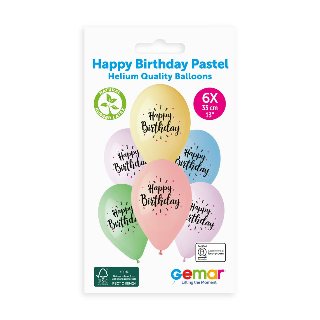 Gemar 13" Happy Birthday Pastel #888 GS120 6pcs Round Balloon — Italian store pack original 1200px